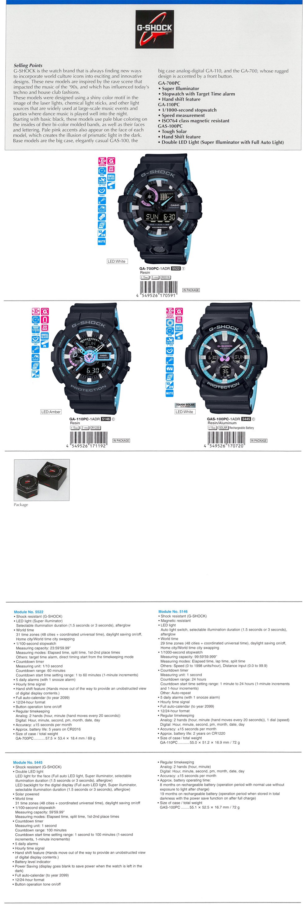 G-SHOCK, Neon accent color, bi-color molded band, house club fashion, big case, elegantly casual, GA-700PC-1A, GA-110PC-1A, GAS-100PC-1A