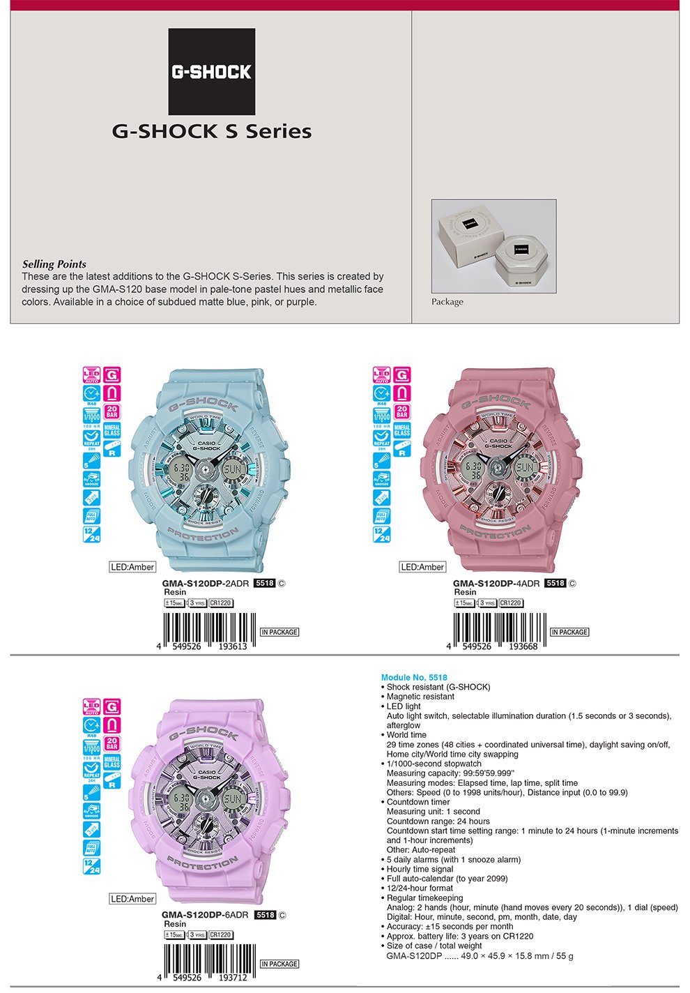 G-SHOCK, S Series, pale-tone, pastel hues, metallic face, matte blue, pink, purple, GMA-S120DP-2A, GMA-S120DP-4A, GMA-S120DP-6A