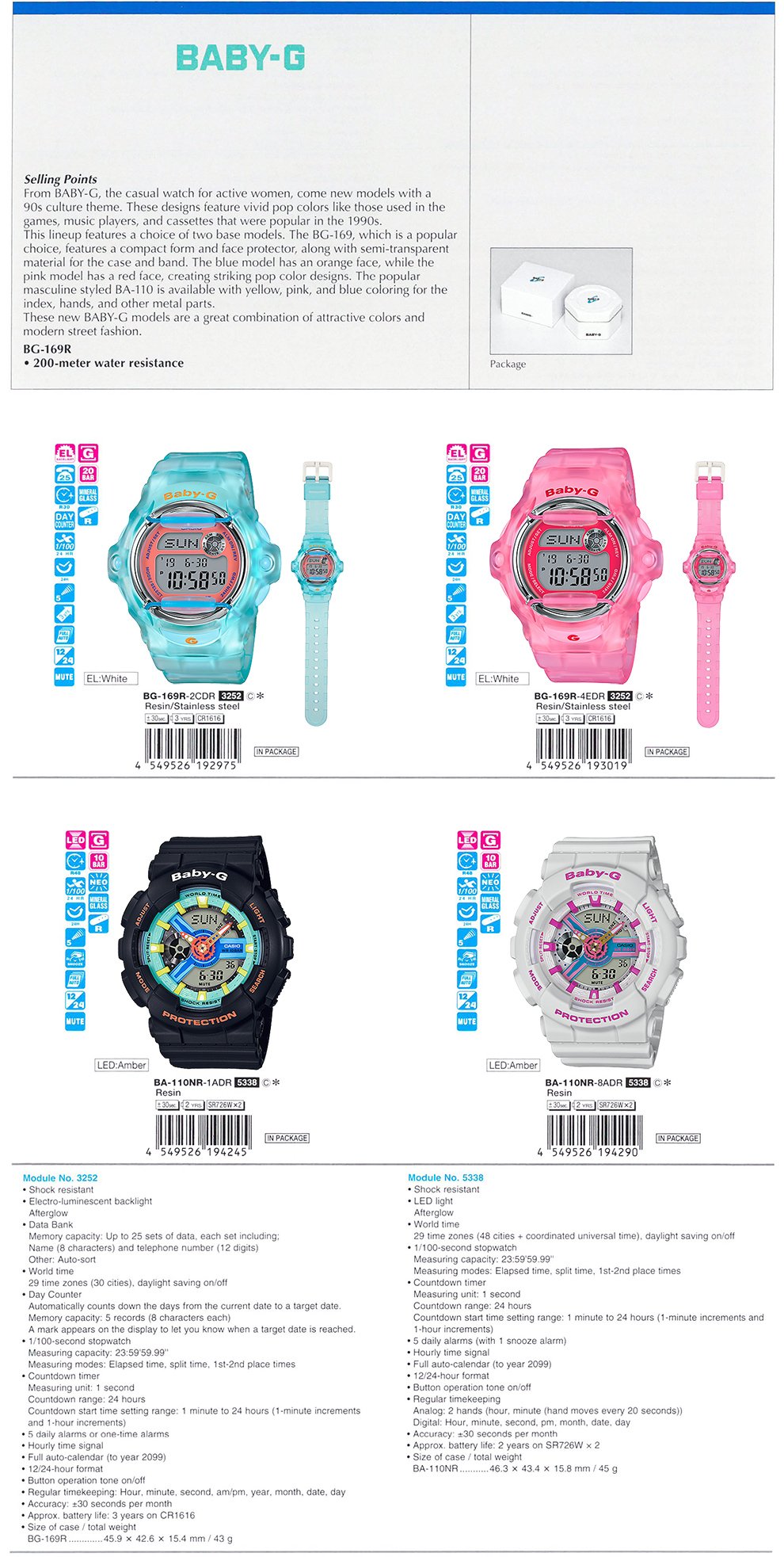 BABY-G, vivid pop colors, face protector, semi-transparent, street fashion, 200-meter water resistance, BG-169R-2C, BG-169R-4E, BA-110NR-1, BA-110NR-8A