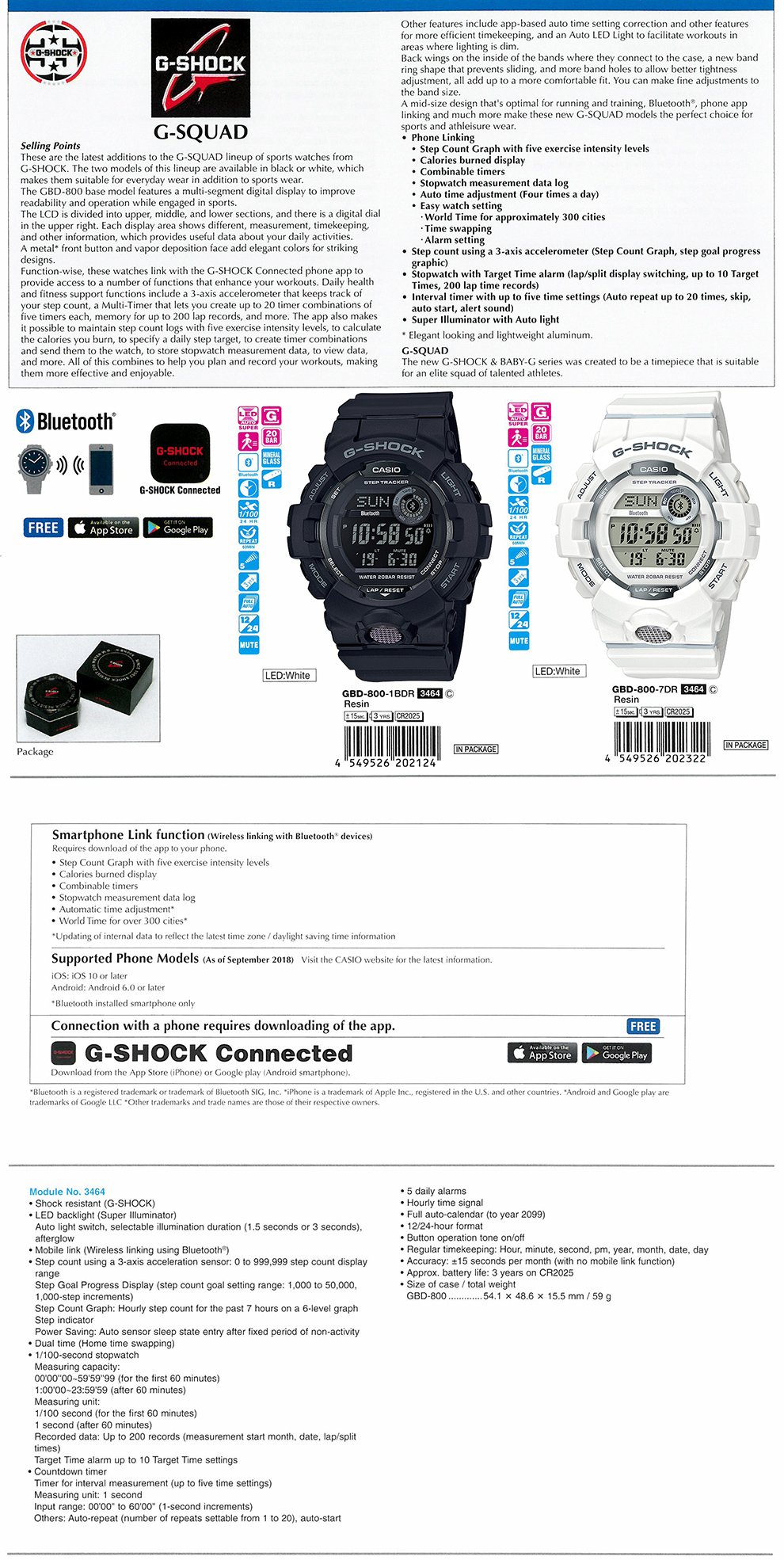 G-SHOCK, G-SQUAD, Bluetooth, Smartphone Link, Step Count, Sports, Super Illuminator, GBD-800-1B, GBD-800-7