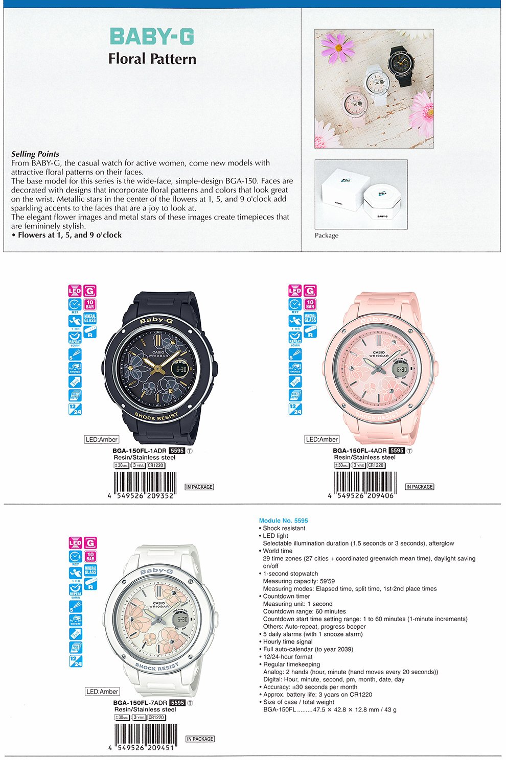 BABY-G, Floral Pattern, elegant, femininely stylish, BGA-150FL-1A, BGA-150FL-4A, BGA-150FL-7A