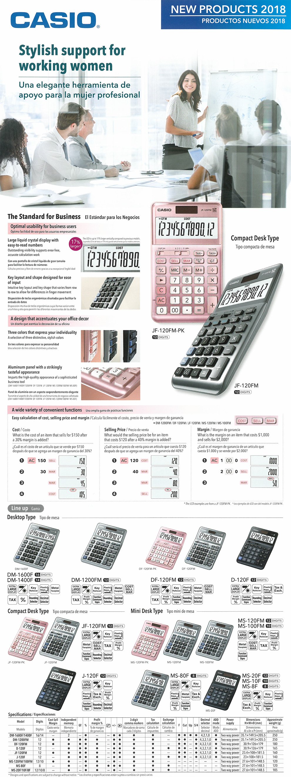 Calculator, Compact Desk Type, Stylish, business, Cost, Selling price, Margin, JF-120FM-PK, JF-120FM-GY, DM-1600F, DM-1400F, DM-1200FM, DF-120FM-PK, DF-120FM-GY, D-120F, J-120F, MS-120FM-PK, MS-120FM-GY, MS-100FM-GY, MS-80F, MS-20F, MS-10F, MS-8F