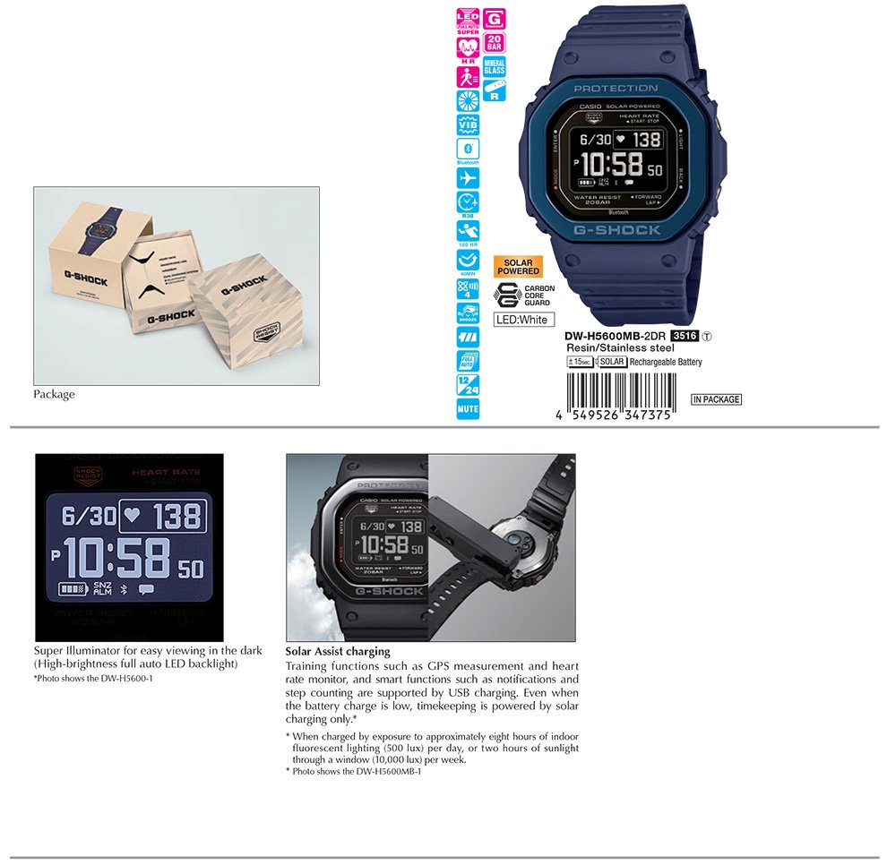 G-SHOCK, G-SQUAD, octagonal, heart rate monitor, Smartphone, multi-sport, Apps, USB charger, solar, DW-H5600EX-1, DW-H5600MB-1, DW-H5600MB-2, DW-H5600-1, DW-H5600-2